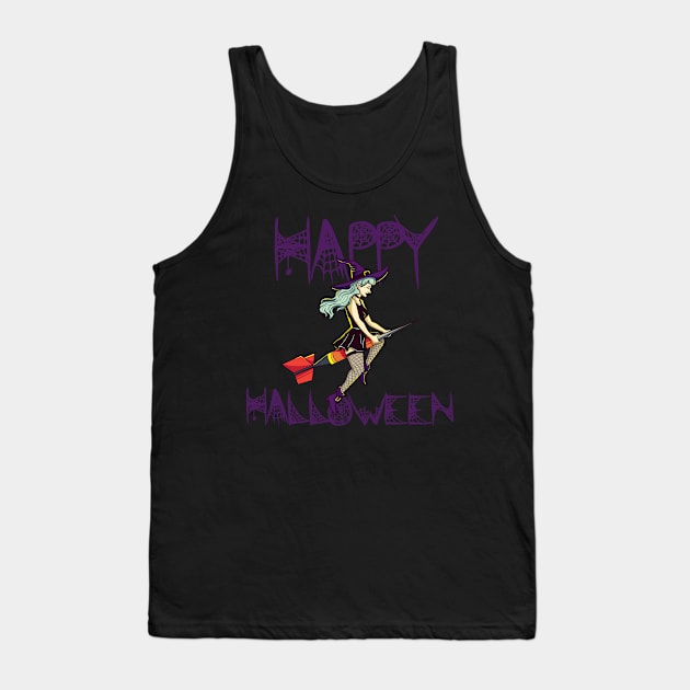 Happy Halloween Witch on Darts Costume Gift Tank Top by Luxara